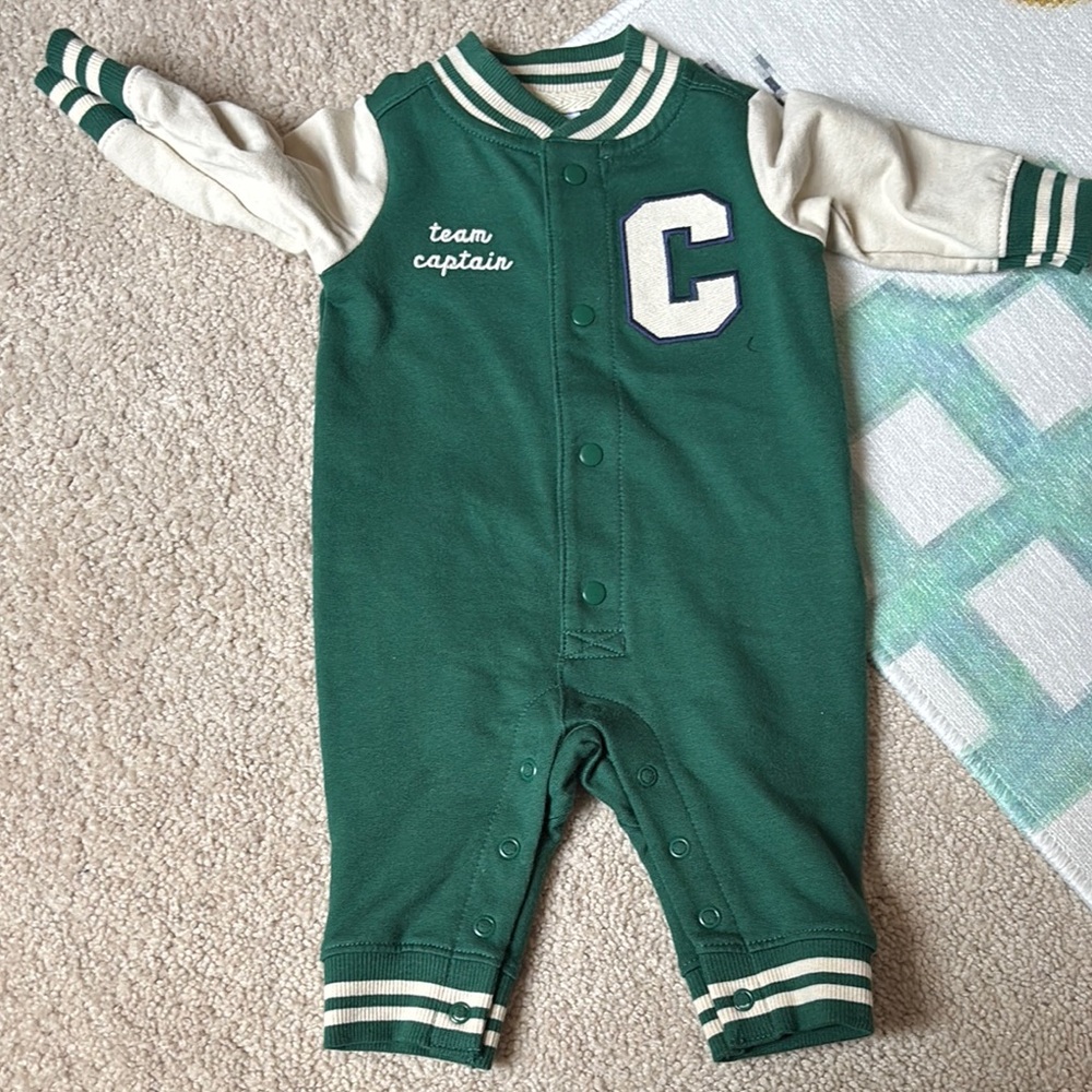 Carter's Green and Cream Footies with Varsity Style